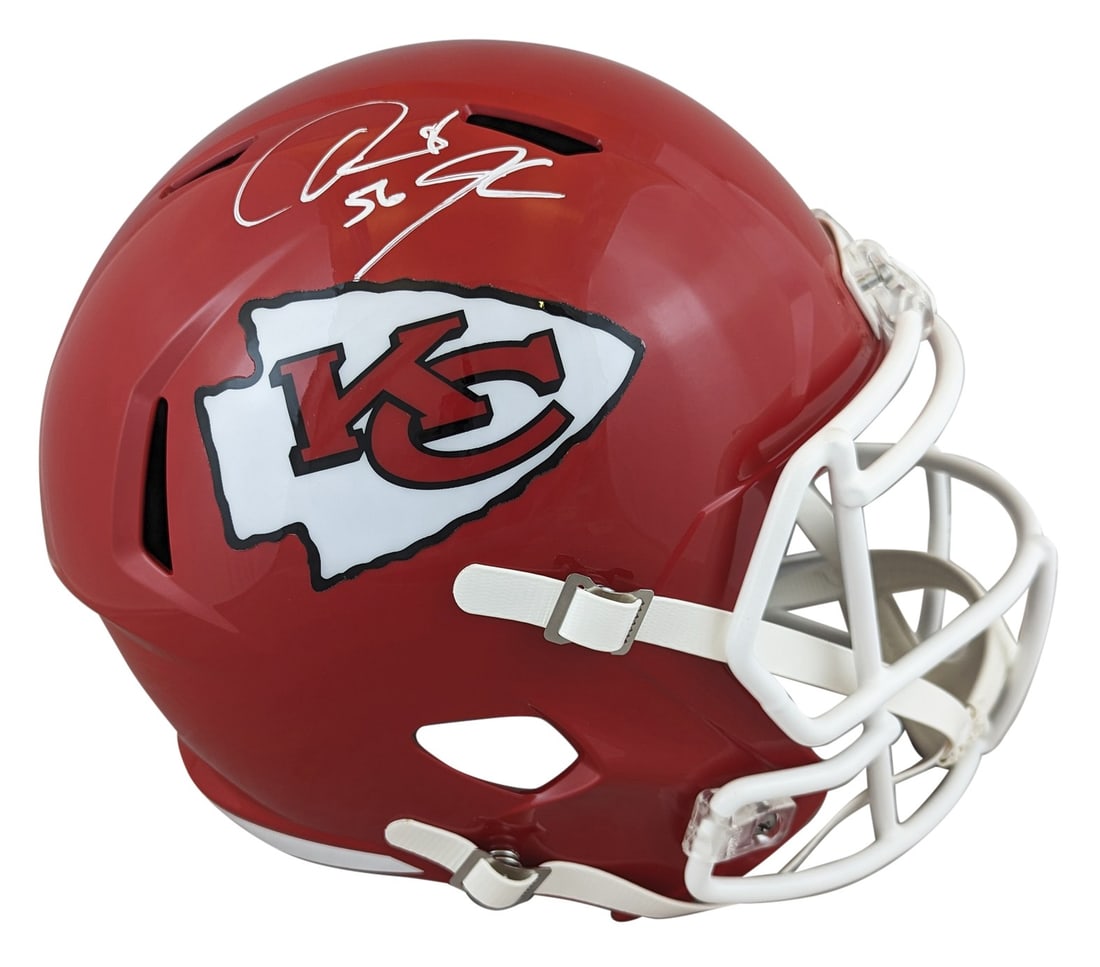 Derrick Johnson Signed Kansas City Chiefs Full Size Speed Replica Helmet BAS Witnessed: Derrick Johnson Signed Kansas City Chiefs Full Size Speed Replica Helmet BAS Witnessed This Riddell full-size Speed replica helmet is personally signed by Derrick Johnson of the Kansas City Chiefs. Th