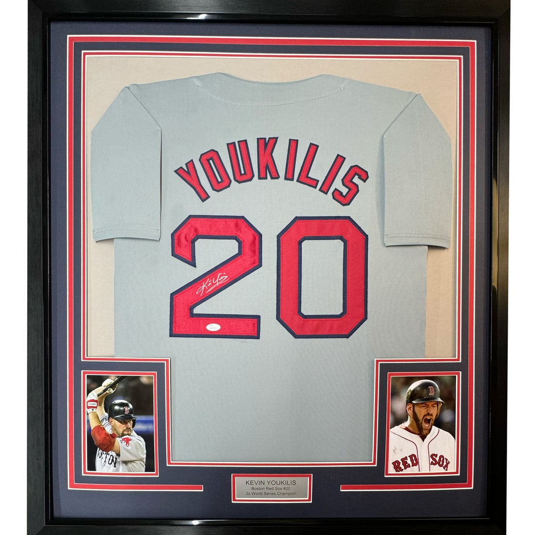 Framed Autographed Kevin Youkilis Boston Red Sox Jersey JSA COA 33x42: Framed Autographed Kevin Youkilis Boston Red Sox Jersey JSA COA 33x42 Celebrate the legacy of Kevin Youkilis with this professionally framed and autographed Boston Red Sox jersey. This stunning piece 