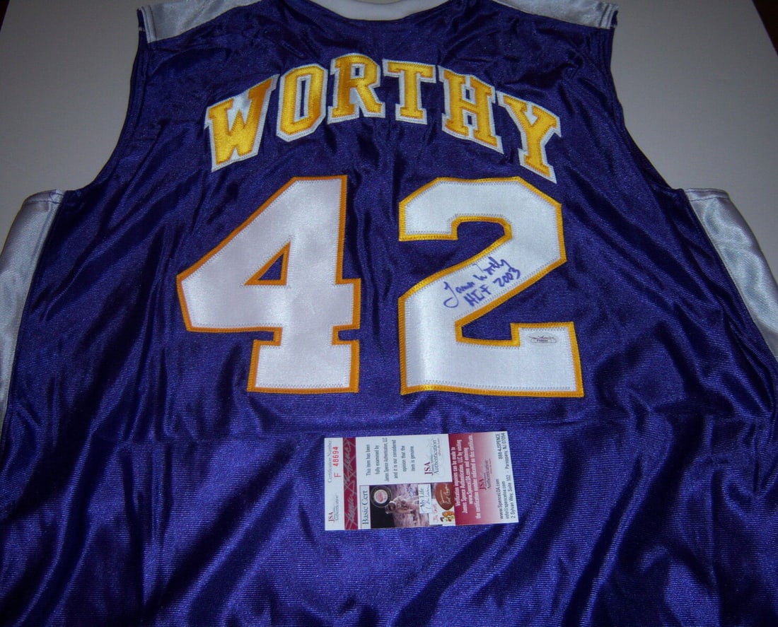 James Worthy Los Angeles Lakers Signed Official Jersey JSA COA: James Worthy Los Angeles Lakers Signed Official Jersey JSA COA Celebrate the legacy of basketball legend James Worthy with this officially licensed Los Angeles Lakers jersey. This authentic jersey fea