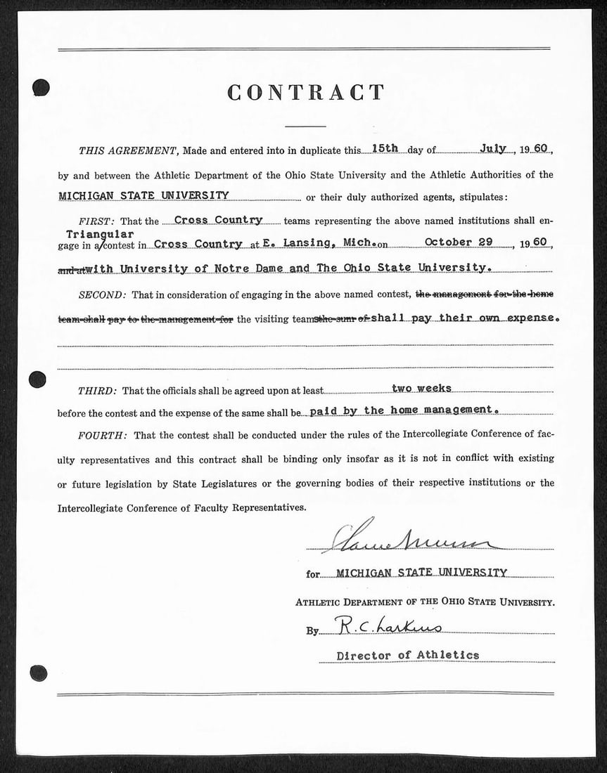 Signed Contract Authenticated by JSA Biggie Munn Michigan State Football HOF Coach (1 of 2)