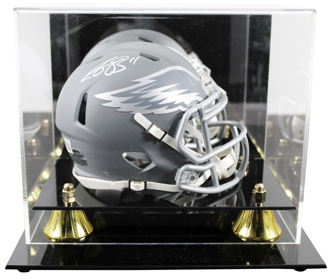 A.J. Brown Signed Philadelphia Eagles Slate Mini Helmet with BAS Authentication: A.J. Brown Signed Philadelphia Eagles Slate Mini Helmet with BAS Authentication This authentic A.J. Brown signed mini helmet is a must-have for any Philadelphia Eagles fan. The alternate slate speed m