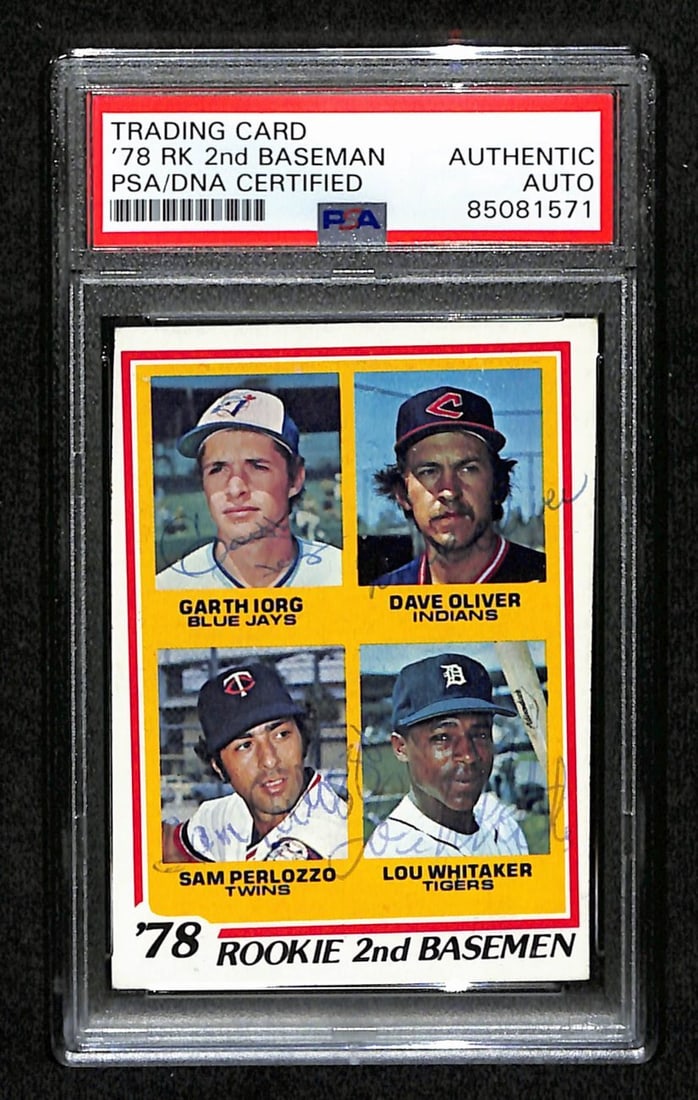 1978 Topps Multi-Signed Card #704 PSA/DNA Iorg Oliver Perlozzo Whitaker: 1978 Topps Multi-Signed Card #704 PSA/DNA Iorg Oliver Perlozzo Whitaker Offered is a multi-signed 1978 Topps Rookie card featuring Garth Iorg, Dave Oliver, Sam Perlozzo, and Lou Whitaker, identified a