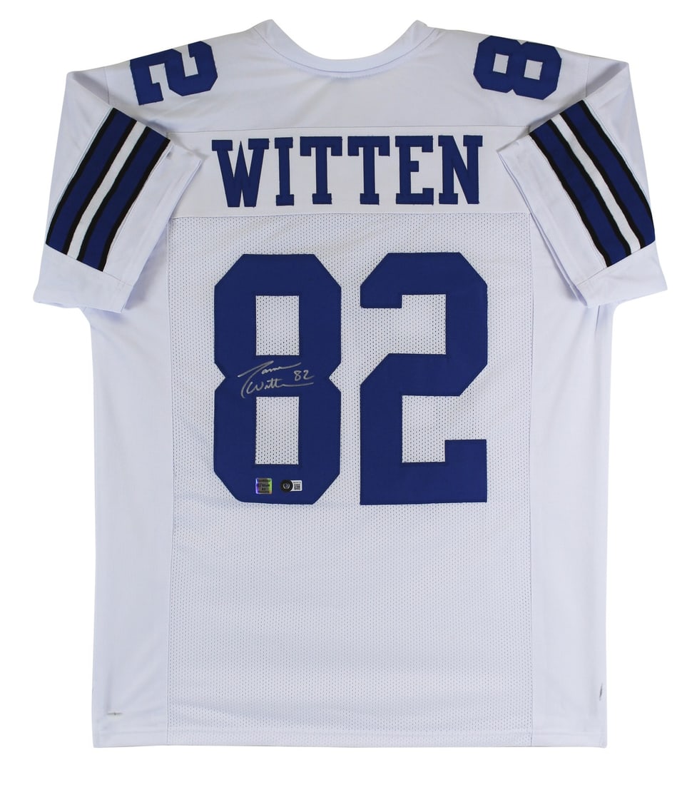 Jason Witten Signed Dallas Cowboys White Pro Style Jersey BAS Witnessed: Jason Witten Signed Dallas Cowboys White Pro Style Jersey BAS Witnessed Elevate your collection with this authentic, autographed white Pro Style jersey personally signed by Jason Witten, former tight 