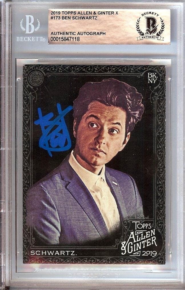 2019 Allen and Ginter Ben Schwartz Autographed Card Beckett Authenticated: 2019 Allen and Ginter Ben Schwartz Autographed Card Beckett Authenticated This 2019 Allen & Ginter trading card features an authentic autograph by Ben Schwartz. The card has been authenticated by Beck