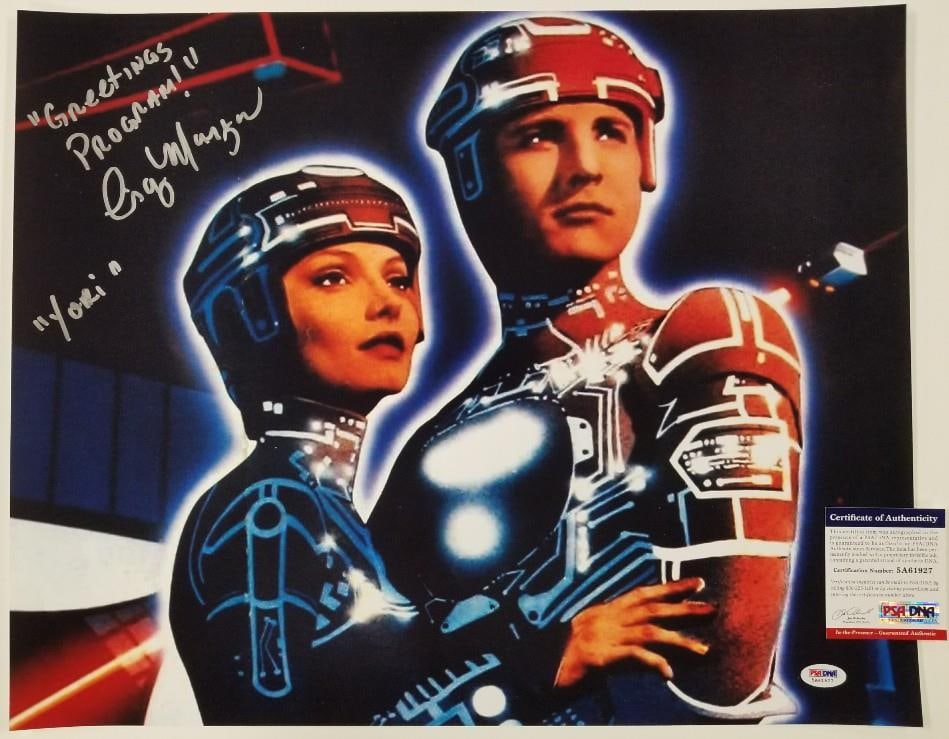 16x20 Cindy Morgan Yori Autographed TRON Photo With PSA DNA Authentication: 16x20 Cindy Morgan Yori Autographed TRON Photo With PSA DNA Authentication This original 16x20 photograph features Cindy Morgan's signature along with the inscription "Greetings Programs! Yori" from t