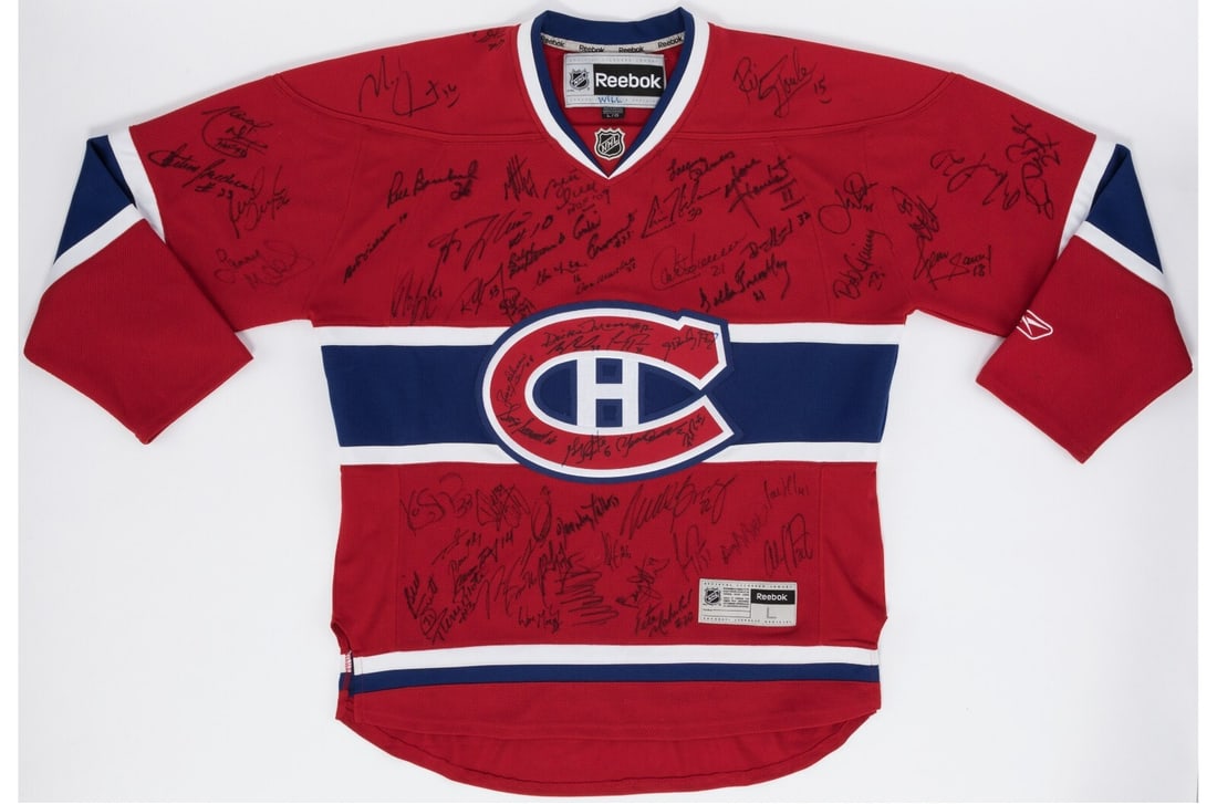 Montreal Canadiens Signed Jersey by 100 NHL Legends Beckett Authenticated: Montreal Canadiens Signed Jersey by 100 NHL Legends Beckett Authenticated This exceptional signed jersey features the autographs of approximately 100 NHL legends, making it a must-have for any hockey 