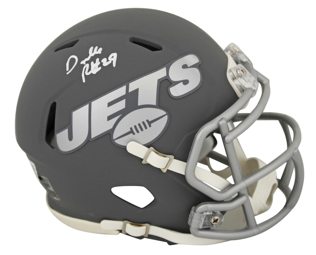 Darrelle Revis Autographed New York Jets Slate Speed Mini Helmet Beckett Witnessed: Darrelle Revis Autographed New York Jets Slate Speed Mini Helmet Beckett Witnessed This authentic New York Jets alternate slate Speed mini helmet has been personally signed by Darrelle Revis. The helm