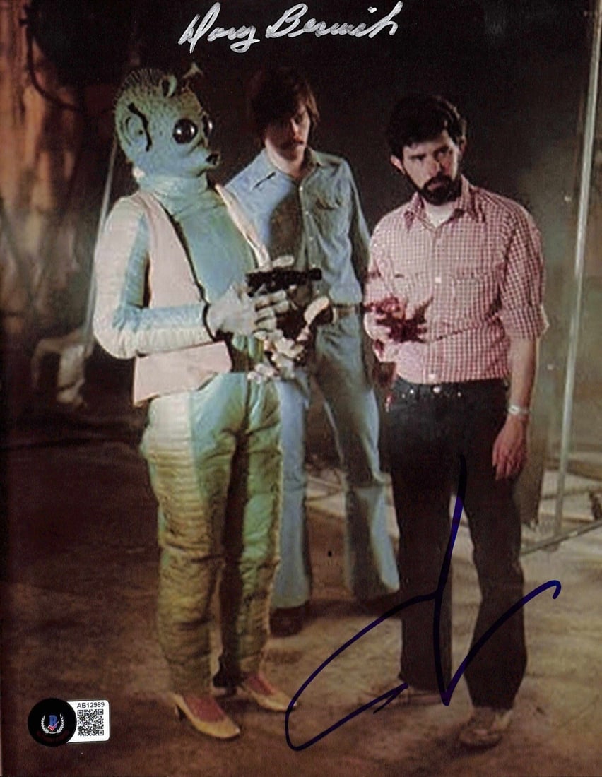 8x10 Star Wars Photo Signed by George Lucas and Doug Beswick Beckett Authenticated: 8x10 Star Wars Photo Signed by George Lucas and Doug Beswick Beckett Authenticated This is an original 8x10 color photograph from the filming of Star Wars, signed by George Lucas and Doug Beswick in b