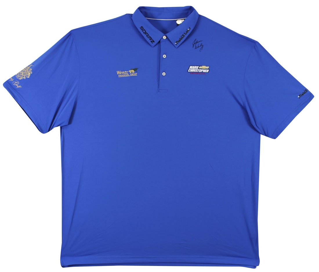 John Daly Signed Match Worn Blue Polo Shirt BAS Authenticated: John Daly Signed Match Worn Blue Polo Shirt BAS Authenticated This authentic match worn blue polo shirt is a unique piece of memorabilia from legendary golfer John Daly. The shirt, made by Mark Christ
