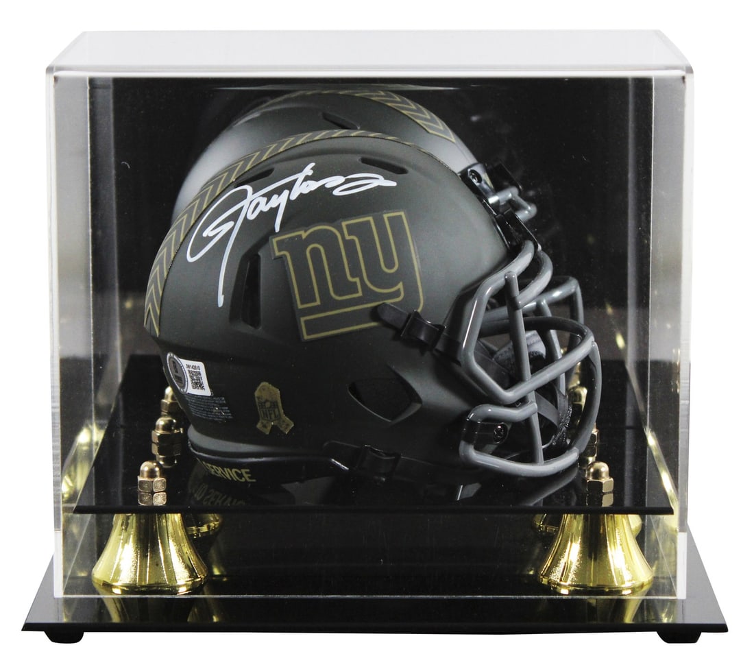 Lawrence Taylor Signed Giants Mini Helmet with Beckett Authentication: Lawrence Taylor Signed Giants Mini Helmet with Beckett Authentication This is an original autographed mini helmet commemorating the Salute to Service IV, personally signed by Pro Football Hall of Fame