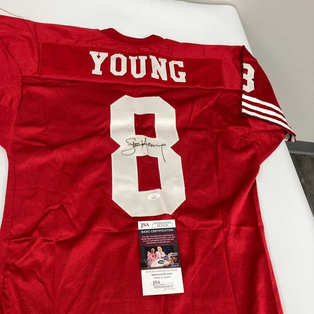 Steve Young Signed 49ers Wilson Game Jersey JSA Authenticated: Steve Young Signed 49ers Wilson Game Jersey JSA Authenticated This authentic Wilson game model jersey celebrates the legendary Steve Young, a prominent player for the San Francisco 49ers. The jersey i