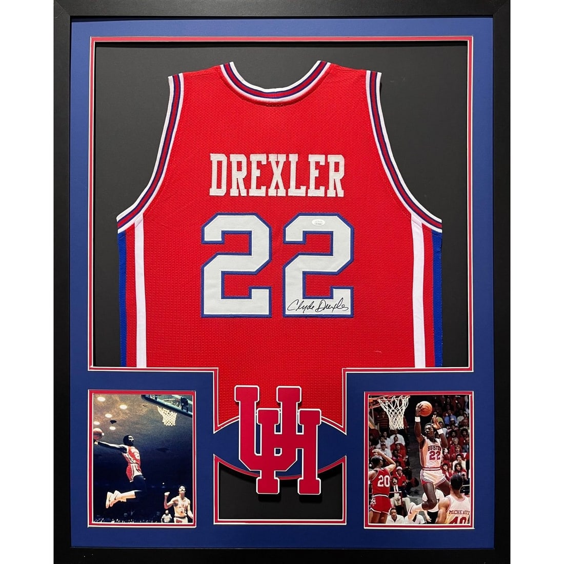 Clyde Drexler Autographed Framed Jersey JSA Houston Cougars (1 of 3)