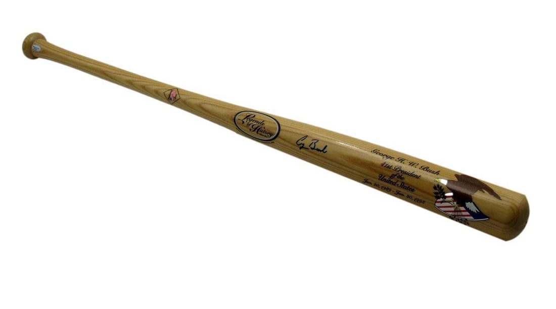 George H.W. Bush Autographed Legends of History Baseball Bat PSA/DNA Certified: George H.W. Bush Autographed Legends of History Baseball Bat PSA/DNA Certified Commemorate a pivotal moment in history with this George H.W. Bush Autographed Legends of History Baseball Bat. This orig