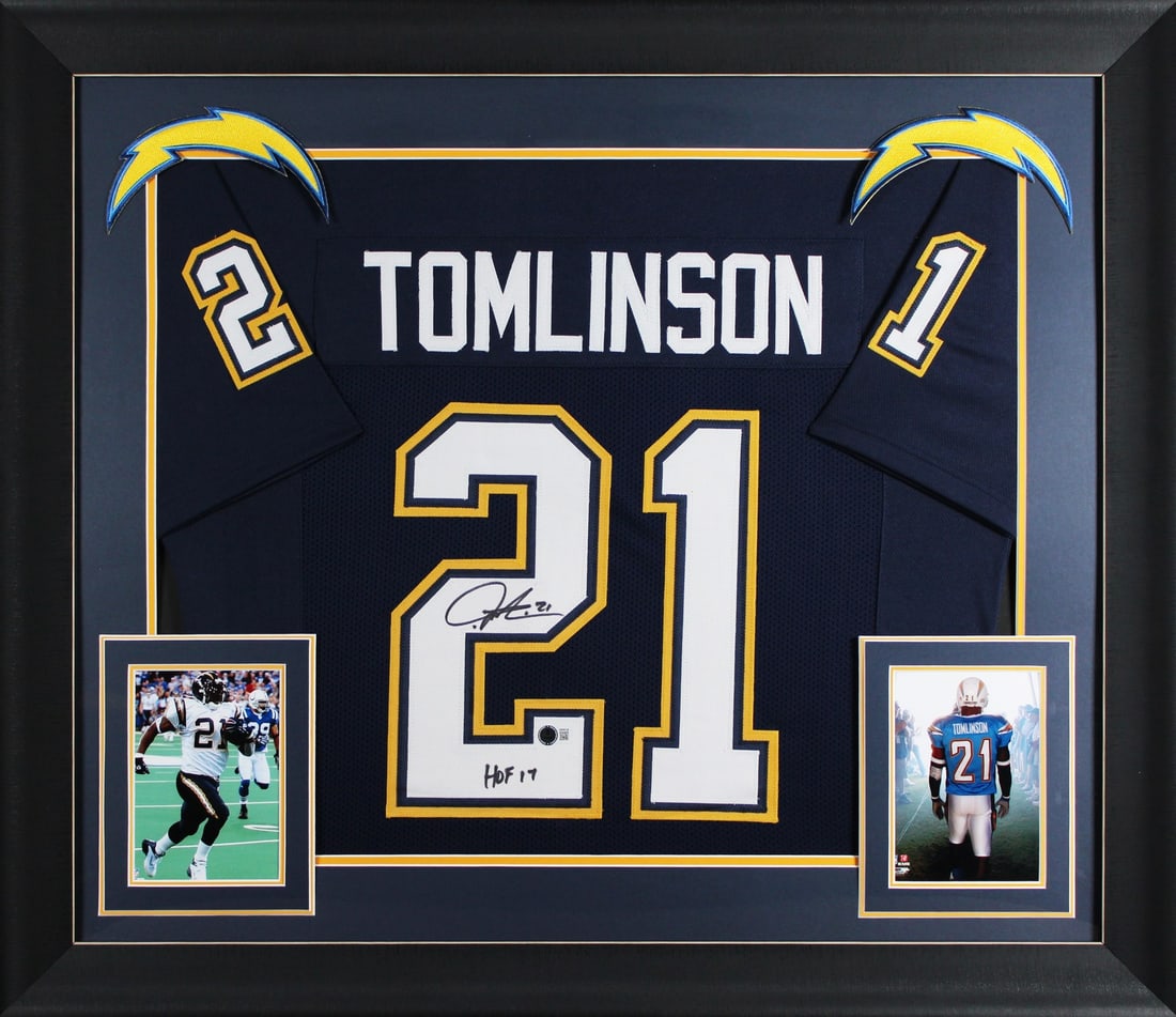 LaDanian Tomlinson Signed Navy Blue Pro Style Jersey HOF 17 BAS Witnessed: LaDanian Tomlinson Signed Navy Blue Pro Style Jersey HOF 17 BAS Witnessed Celebrate the legacy of LaDanian Tomlinson with this stunning Navy Blue Pro Style Framed Jersey, personally signed and inscrib