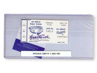 PSA Autographed Dodgers Ticket Stub Reggie Smith 1000th RBI 5 19 80: PSA Autographed Dodgers Ticket Stub Reggie Smith 1000th RBI 5 19 80 This is a pre-owned ticket stub from the Los Angeles Dodgers game on May 19, 1980, commemorating Reggie Smith's 1000th RBI. The tick