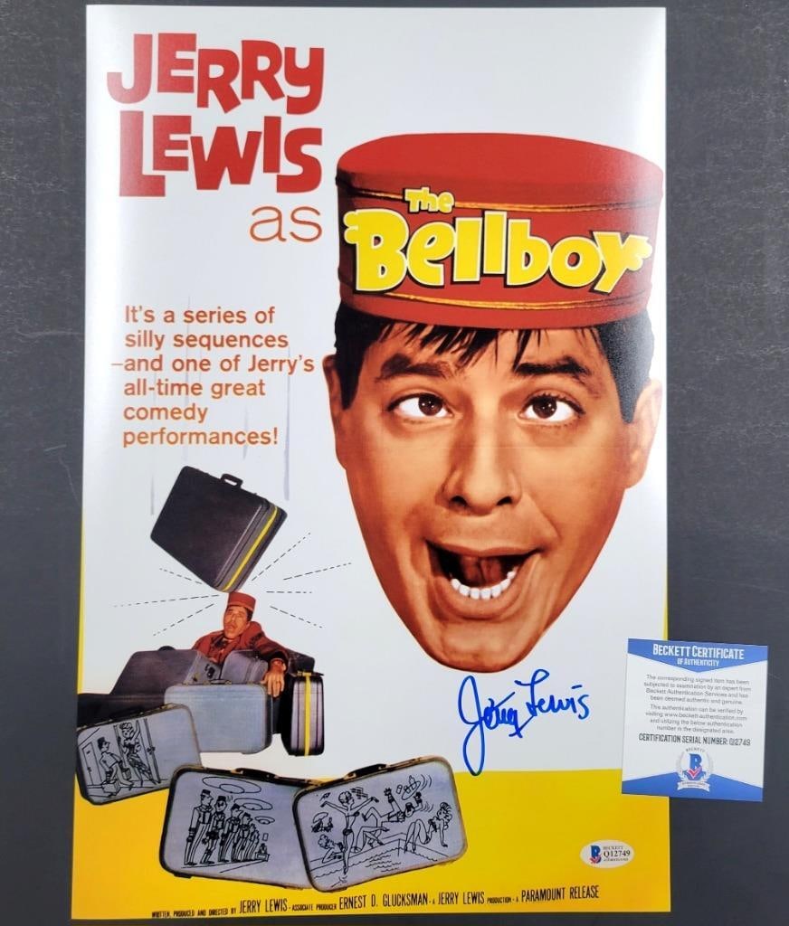 Jerry Lewis Signed The Bellboy 11x17 Photo Beckett Authenticated: Jerry Lewis Signed The Bellboy 11x17 Photo Beckett Authenticated This is an original 11x17 photograph of the classic film 'The Bellboy', signed by the legendary comedian Jerry Lewis. The autograph is 