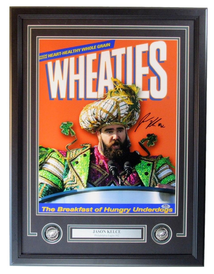 Framed 16x20 Jason Kelce Signed Photo with PSA DNA Authentication: Framed 16x20 Jason Kelce Signed Photo with PSA DNA Authentication This framed 16x20 photo features an authentic autograph from Jason Kelce of the Philadelphia Eagles. The item is professionally authen