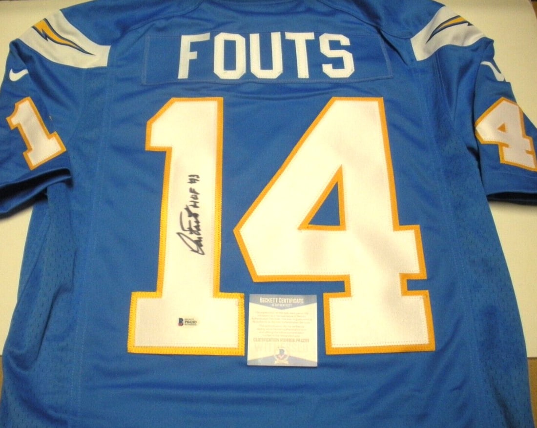 Nike San Diego Chargers Jersey Signed by Dan Fouts with Beckett COA: Nike San Diego Chargers Jersey Signed by Dan Fouts with Beckett COA This is an officially licensed Nike San Diego Chargers jersey signed by Dan Fouts. The autograph has been authenticated by Beckett a