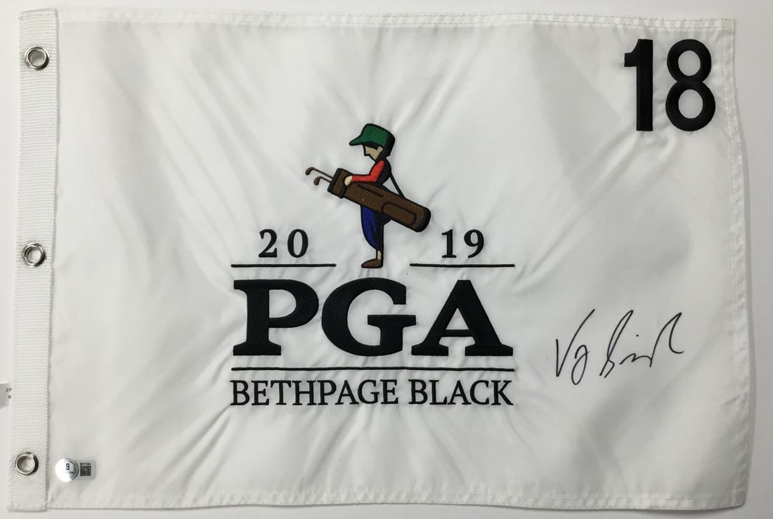 Vijay Singh Signed 2019 PGA Bethpage Black Flag Beckett Authenticated: Vijay Singh Signed 2019 PGA Bethpage Black Flag Beckett Authenticated This is an officially licensed 2019 PGA Bethpage Black #18 pin flag, personally signed by renowned golfer Vijay Singh. The signatu
