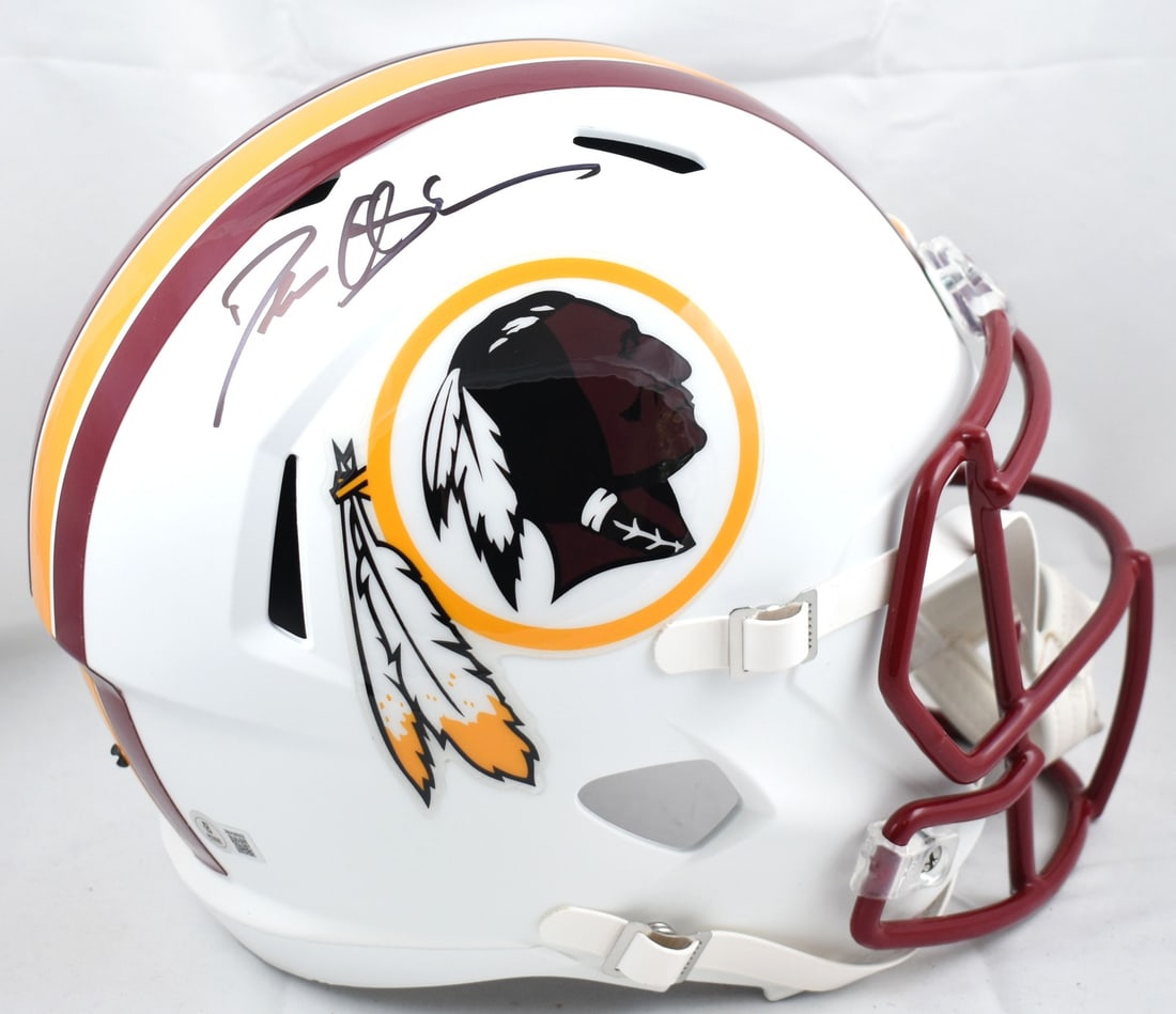 Washington Full Size Flat White Speed Helmet Signed by Deion Sanders Beckett Hologram: Washington Full Size Flat White Speed Helmet Signed by Deion Sanders Beckett Hologram This is an original Washington full-size flat white Speed helmet autographed by Deion Sanders. The helmet is from 