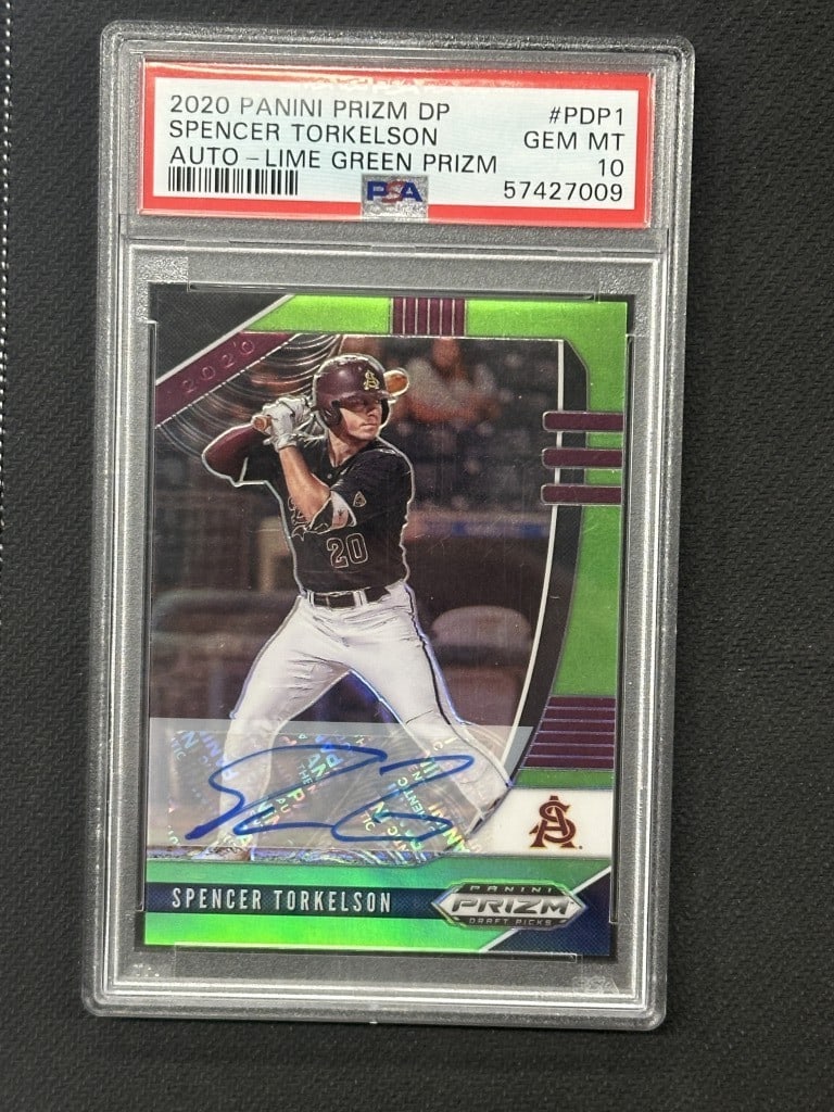 Spencer Torkelson 2020 Prizm Draft Lime Green Auto PSA 10 #PDP1 1/23 Tigers: Spencer Torkelson 2020 Prizm Draft Lime Green Auto PSA 10 #PDP1 1/23 Tigers This is a 2020 Prizm Draft Lime Green Autograph Baseball Card featuring Spencer Torkelson, a prominent player for the Detroi