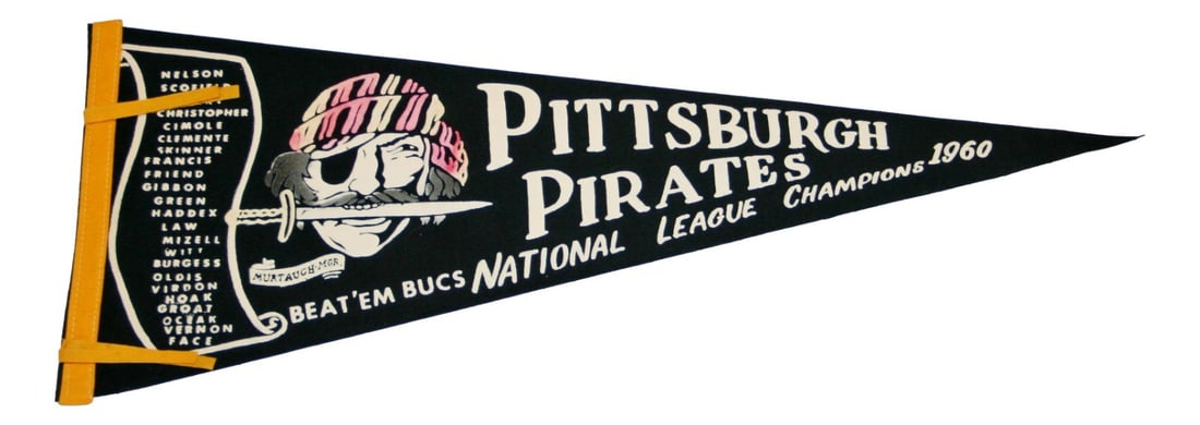 1960 National League Champions Pittsburgh Pirates 29 Inch Vintage Pennant: 1960 National League Champions Pittsburgh Pirates 29 Inch Vintage Pennant This is a vintage 1960 Pittsburgh Pirates National League Champions pennant. It is an original, officially licensed baseball c