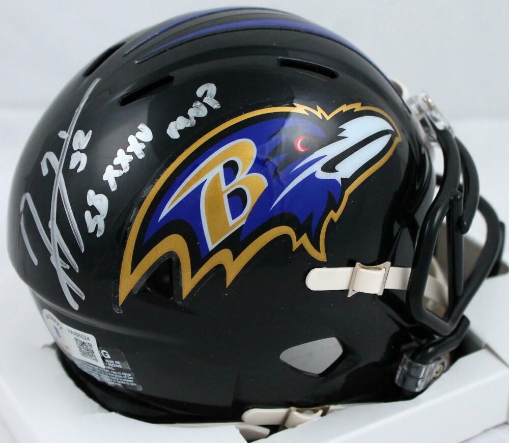 Baltimore Ravens Mini Helmet Signed by Ray Lewis with Beckett Hologram: Baltimore Ravens Mini Helmet Signed by Ray Lewis with Beckett Hologram This is a Baltimore Ravens Speed mini helmet autographed by Ray Lewis. The autograph is authenticated by Beckett, ensuring its au