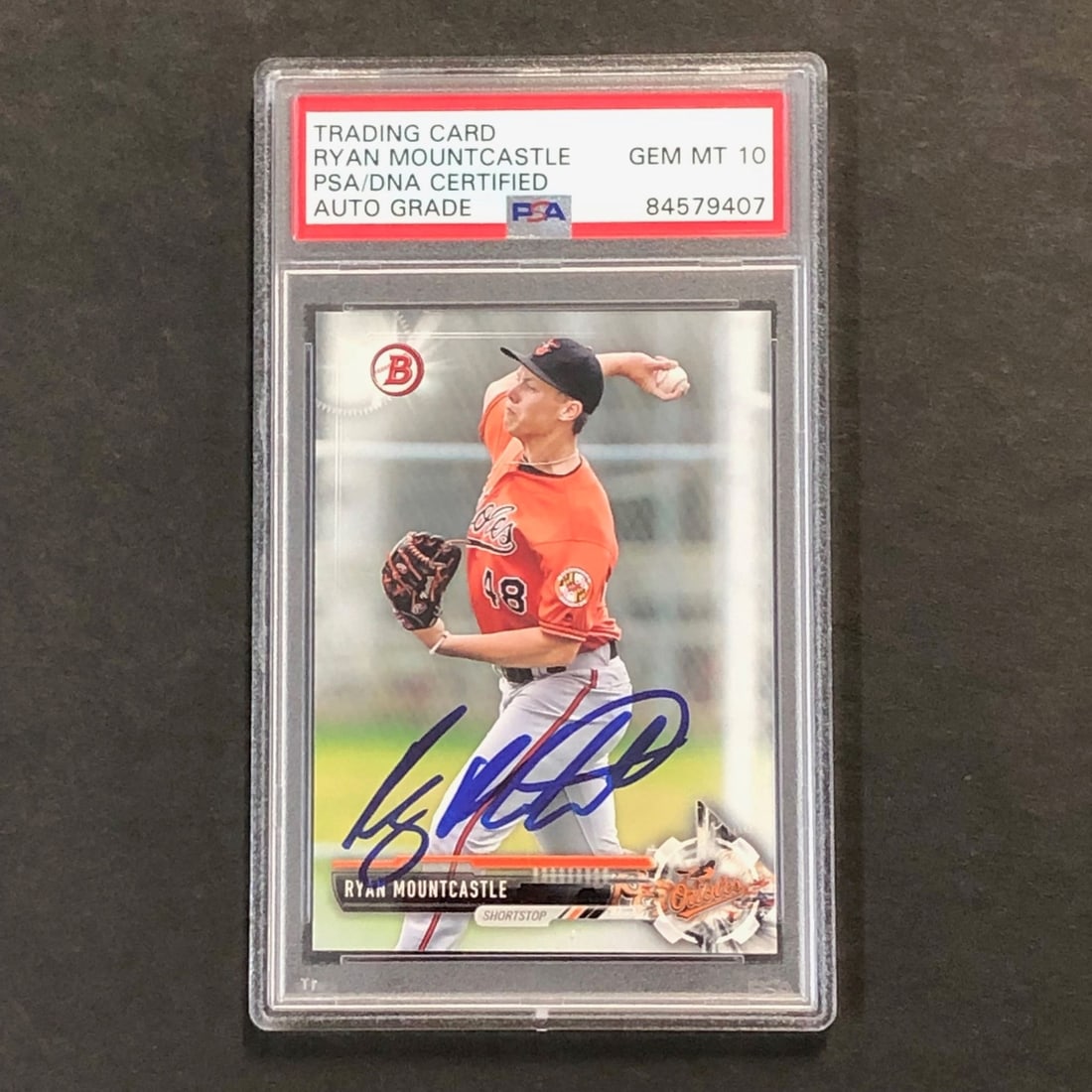 2017 Bowman Prospects #BP75 Ryan Mountcastle Autographed Card PSA 10: 2017 Bowman Prospects #BP75 Ryan Mountcastle Autographed Card PSA 10 This 2017 Bowman Prospects #BP75 card features the signature of Ryan Mountcastle, a talented player for the Baltimore Orioles. The 