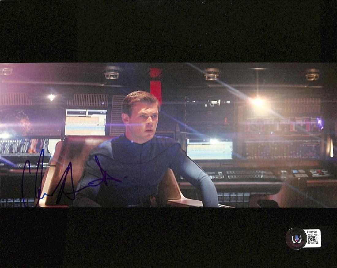 Chris Hemsworth Signed 8x10 George Kirk Photo Beckett Certified: Chris Hemsworth Signed 8x10 George Kirk Photo Beckett Certified This is an authenticated 8x10 color photograph of Chris Hemsworth portraying George Kirk from J.J. Abrams' 2009 reboot of Star Trek. The