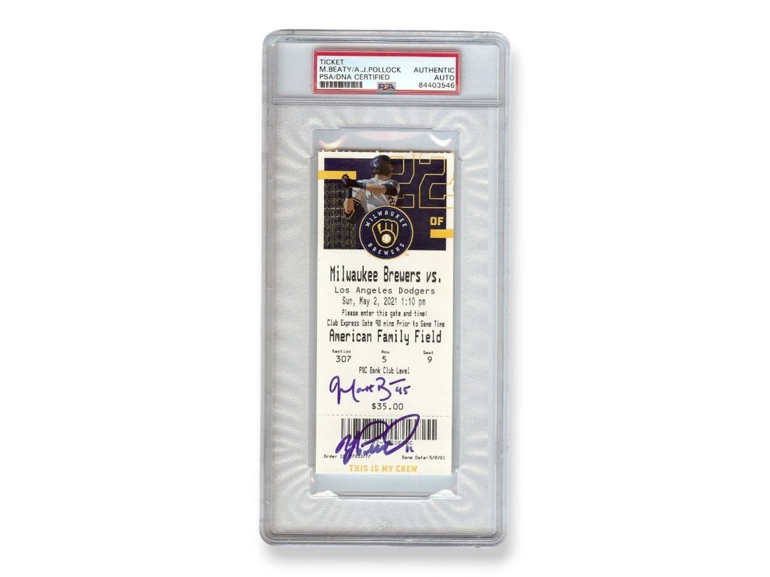 Matt Beaty AJ Pollock Signed Ticket Stub Dodgers 5/2/21 PSA/DNA: Matt Beaty AJ Pollock Signed Ticket Stub Dodgers 5/2/21 PSA/DNA This is an authentic autographed ticket stub from the Los Angeles Dodgers game on May 2, 2021, featuring the signatures of players Matt 