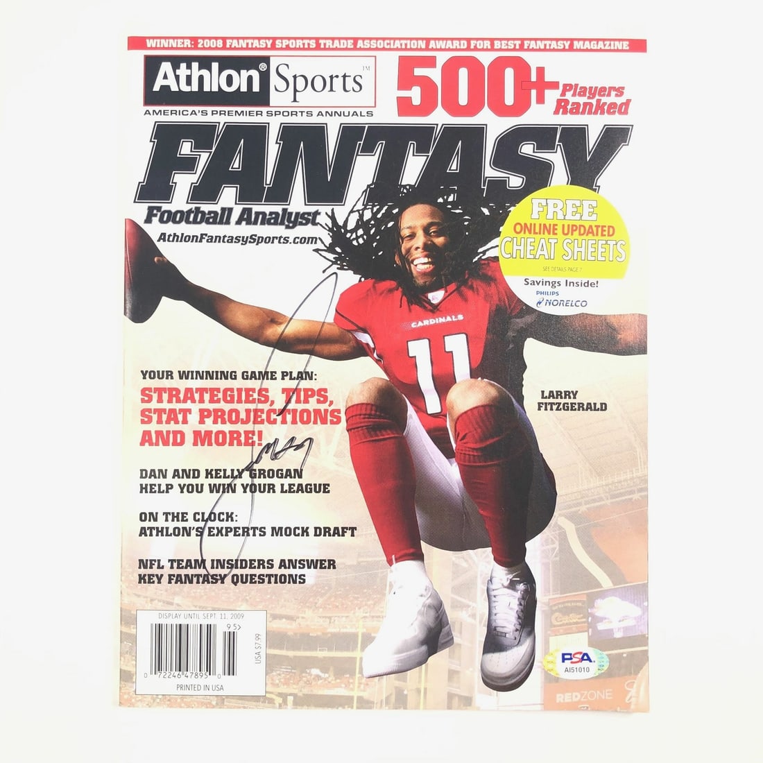 Larry Fitzgerald Autographed Magazine PSA/DNA Arizona Cardinals NFL: Larry Fitzgerald Autographed Magazine PSA/DNA Arizona Cardinals NFL This original magazine features the autograph of Larry Fitzgerald, a prominent player for the Arizona Cardinals in the NFL. The sign