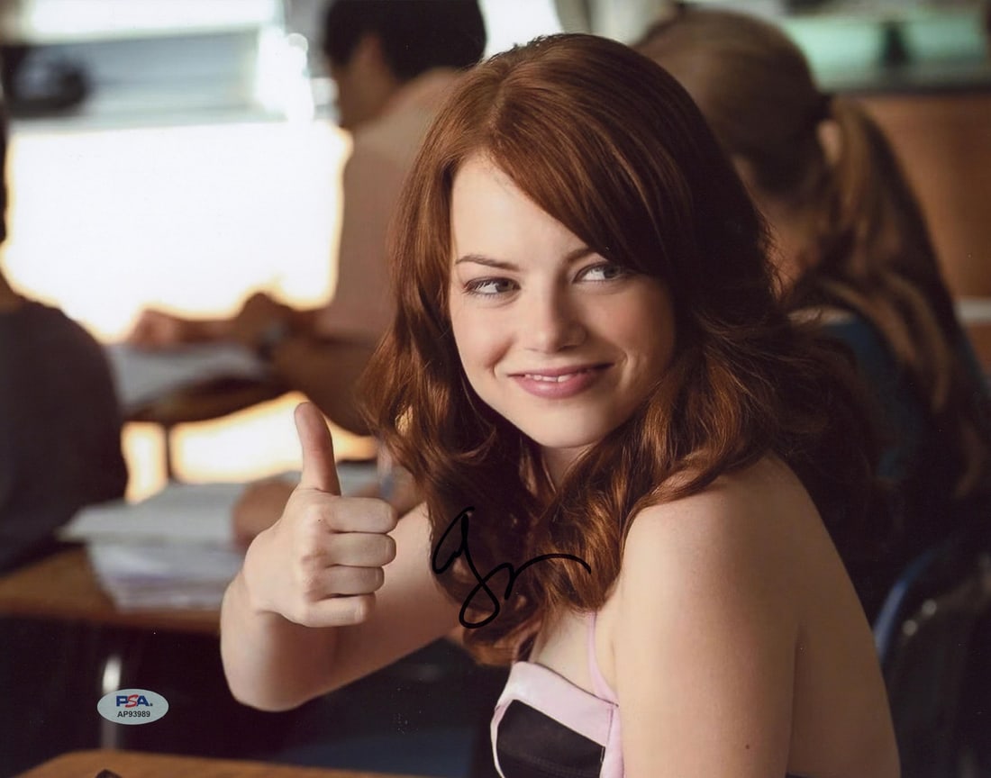 Emma Stone Signed 11x14 Photo From Easy A PSA DNA Authenticated: Emma Stone Signed 11x14 Photo From Easy A PSA DNA Authenticated This 11x14 horizontal photograph features a genuine autograph from Emma Stone, renowned for her role in Easy A. The photo has been perso
