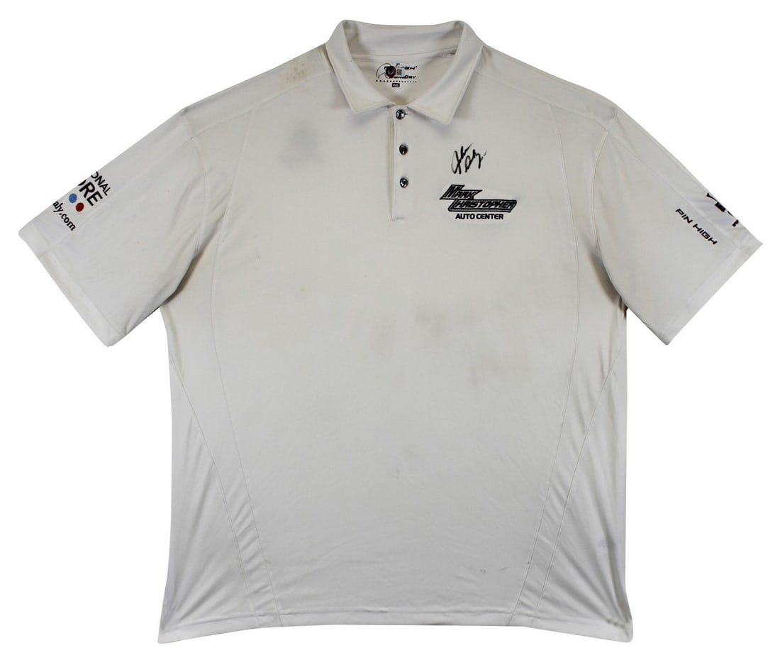 John Daly Signed Match Worn White Pinstripe Polo Shirt BAS Authenticated (1 of 11)