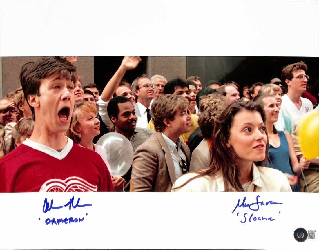 Alan Ruck Mia Sara Signed Inscribed Ferris Bueller 11x14 Photo Beckett Certified: Alan Ruck Mia Sara Signed Inscribed Ferris Bueller 11x14 Photo Beckett Certified This is an original 11x14 photograph from the classic film Ferris Bueller's Day Off, signed by actors Alan Ruck and Mia