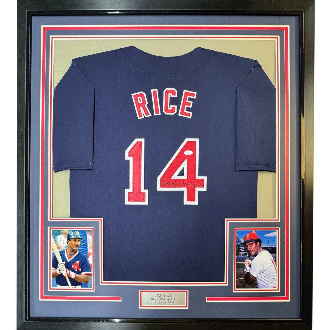 Framed Autographed Jim Rice Boston Red Sox Jersey with JSA COA: Framed Autographed Jim Rice Boston Red Sox Jersey with JSA COA Capture the essence of baseball history with this expertly framed and matted autographed jersey of Jim Rice, a legendary player for the B