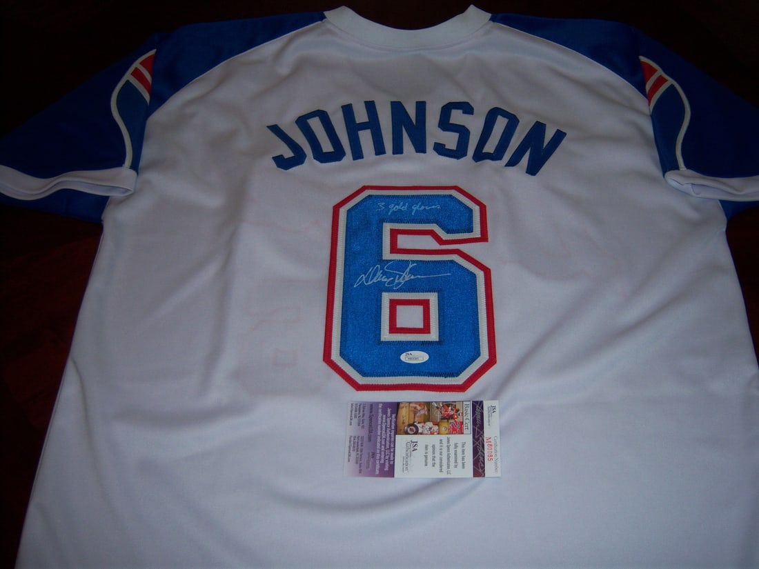 Davey Johnson Signed Atlanta Braves Jersey with JSA COA and Gold Glove Inscription: Davey Johnson Signed Atlanta Braves Jersey with JSA COA and Gold Glove Inscription This pre-owned Atlanta Braves jersey is signed by Davey Johnson, a three-time Gold Glove winner. The jersey is an ori