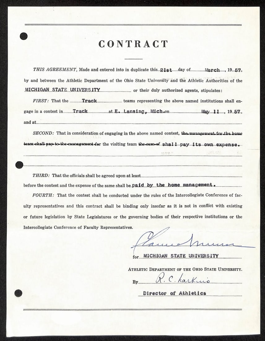 Autographed Biggie Munn Michigan State Contract JSA Authenticated (1 of 2)