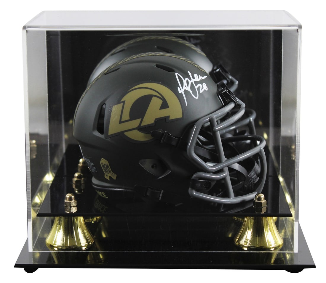 Marshall Faulk Signed Rams Salute To Service Mini Helmet with BAS Authentication: Marshall Faulk Signed Rams Salute To Service Mini Helmet with BAS Authentication This original autographed Salute To Service IV Speed Mini Helmet has been personally signed by Marshall Faulk, a legend