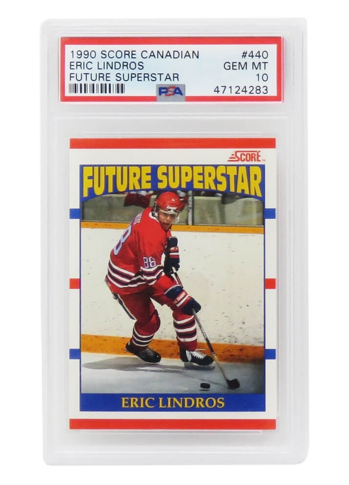 Eric Lindros 1990 Score Future Superstar #440 Rookie Gem Mint 10 PSA: Eric Lindros 1990 Score Future Superstar #440 Rookie Gem Mint 10 PSA This listing features an Eric Lindros 1990 Score Canadian Future Superstar rookie card, numbered #440. Encapsulated and graded Gem 
