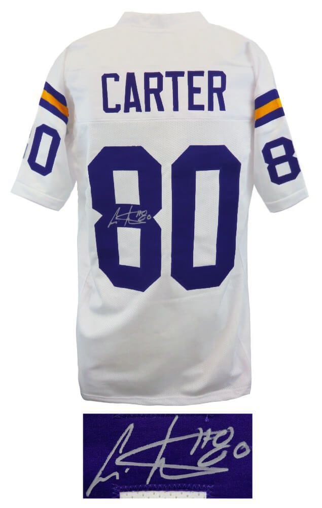Cris Carter Signed White Throwback Jersey Minnesota Vikings HOF COA: Cris Carter Signed White Throwback Jersey Minnesota Vikings HOF COA Celebrate the legacy of Cris Carter with this authentic white throwback custom football jersey. Designed for fans of the Minnesota V