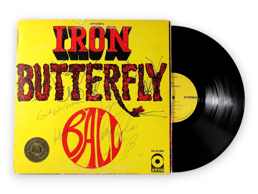 Iron Butterfly Signed Album Cover Erik Brann Doug Ingle BAS Authenticated: Iron Butterfly Signed Album Cover Erik Brann Doug Ingle BAS Authenticated This is a vintage Iron Butterfly autographed album cover featuring signatures from band members Erik Brann, Doug Ingle, Lee Do
