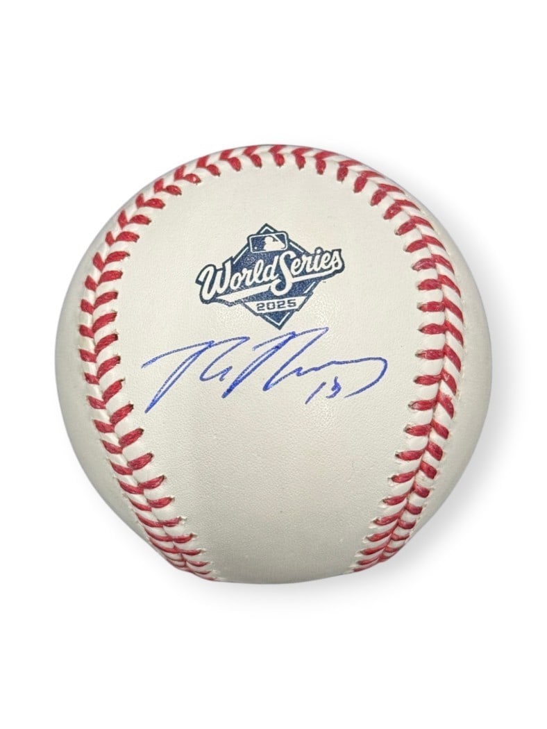 Max Muncy Autograph on 2025 World Series Baseball with MM Hologram: Max Muncy Autograph on 2025 World Series Baseball with MM Hologram This is an original 2025 World Series baseball autographed by Max Muncy of the Los Angeles Dodgers. The ball is authenticated through