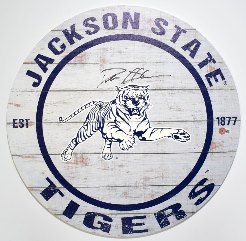 Jackson State Tigers Wooden Sign Autographed by Deion Sanders Beckett Authenticated (1 of 3)