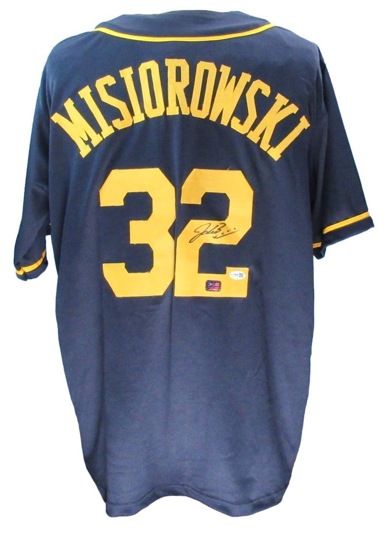 Jacob Misiorowski Signed Milwaukee Brewers Baseball Jersey JSA Authenticated: Jacob Misiorowski Signed Milwaukee Brewers Baseball Jersey JSA Authenticated This is a Milwaukee Brewers autographed custom baseball jersey signed by Jacob Misiorowski. The jersey is authenticated by 