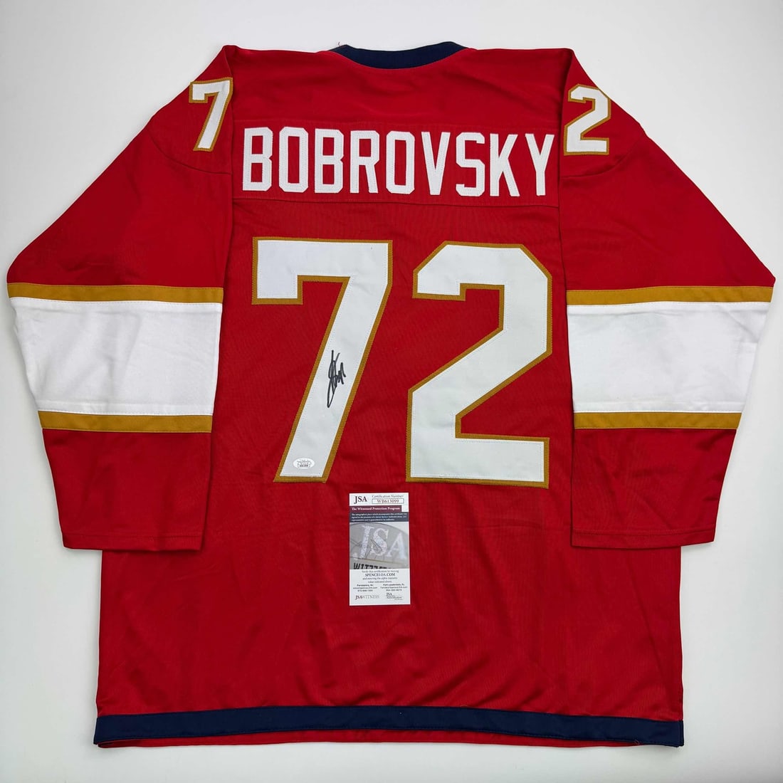 Sergei Bobrovsky Autographed Red Hockey Jersey JSA COA Florida Panthers: Sergei Bobrovsky Autographed Red Hockey Jersey JSA COA Florida Panthers Celebrate your passion for hockey with this autographed Sergei Bobrovsky Florida Panthers Red Hockey Jersey, complete with a Jam