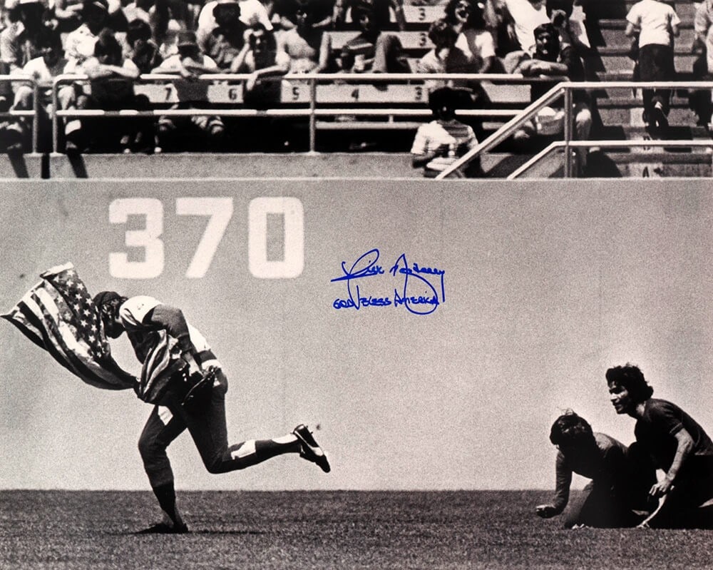 Rick Monday Autographed 16x20 Cubs Flag Photo God Bless America Inscription COA (1 of 1)