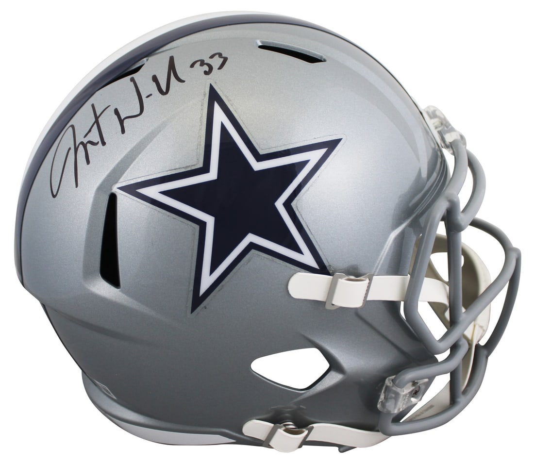 Javonte Williams autographed Dallas Cowboys Riddell Speed replica helmet BAS witnessed: Javonte Williams autographed Dallas Cowboys Riddell Speed replica helmet BAS witnessed This Riddell full size Speed replica helmet features the official Dallas Cowboys branding and has been personally