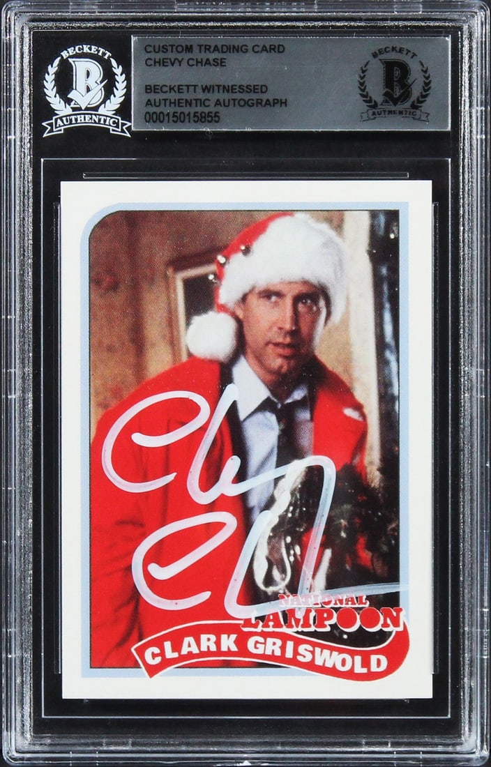 Chevy Chase Signed Christmas Vacation Trading Card Beckett Authenticated: Chevy Chase Signed Christmas Vacation Trading Card Beckett Authenticated Celebrate the holiday spirit with this unique Chevy Chase signed trading card from the beloved film 'National Lampoon's Christm