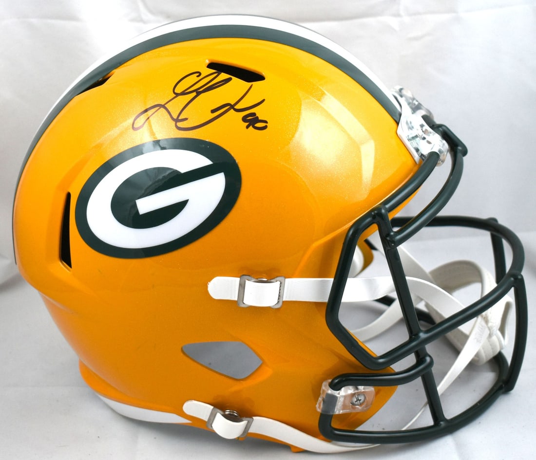 Green Bay Packers Full Size Speed Helmet Signed by Lukas Van Ness Beckett Hologram: Green Bay Packers Full Size Speed Helmet Signed by Lukas Van Ness Beckett Hologram This is a pre-owned Green Bay Packers full-size Speed helmet autographed by Lukas Van Ness. The helmet is original an