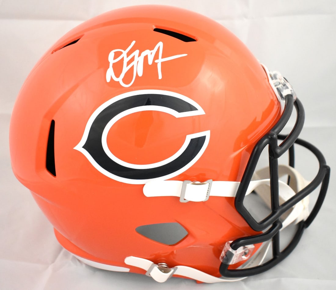 Chicago Bears Full Size Alternate Speed Helmet Signed by D.J. Moore Beckett Holo: Chicago Bears Full Size Alternate Speed Helmet Signed by D.J. Moore Beckett Holo This is a pre-owned Chicago Bears full-size alternate Speed helmet featuring the autograph of D.J. Moore. The helmet is